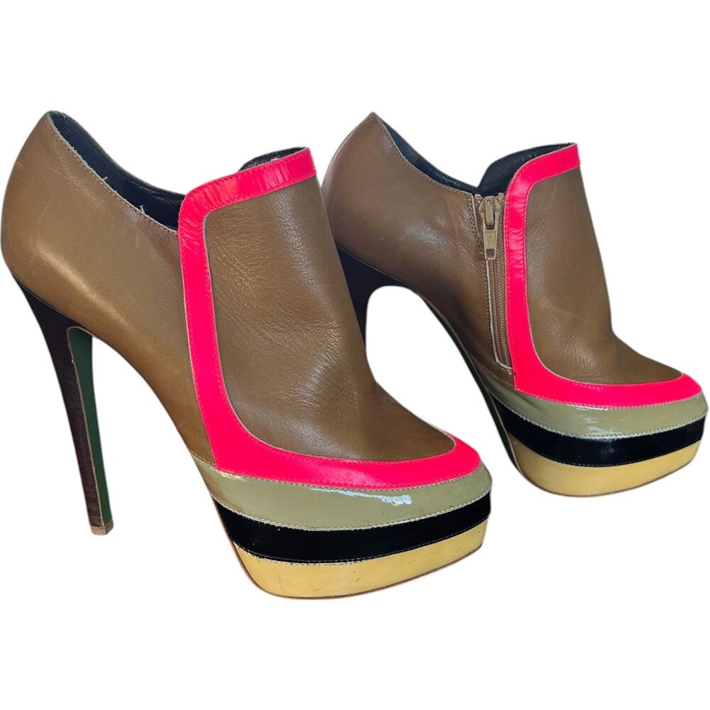 NEW Ruthie Davis $645 Walden Stiletto Bootie Tan Multi or RECOLOR? size 37 / 6.5